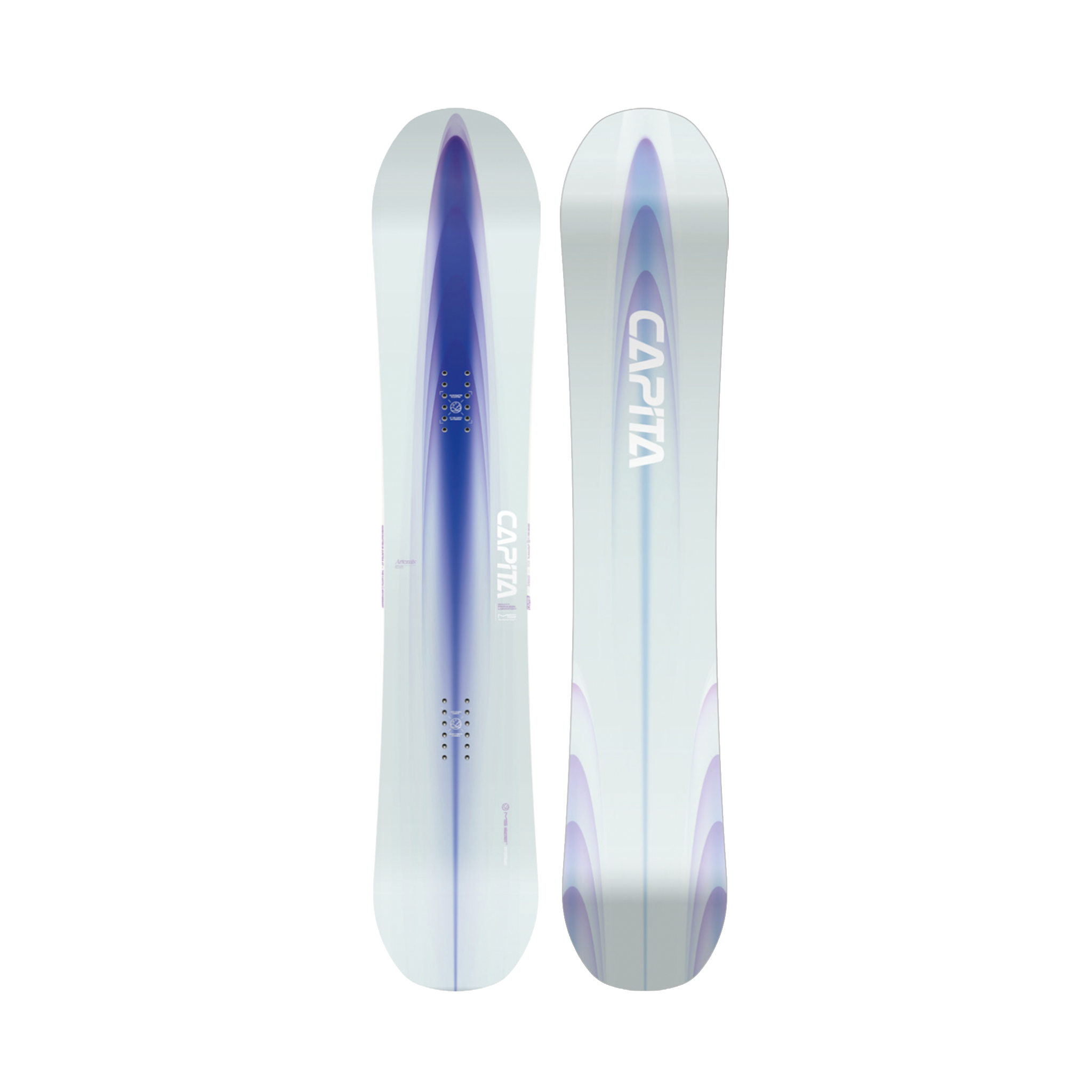 Two white and purple CAPiTA skis on a white background