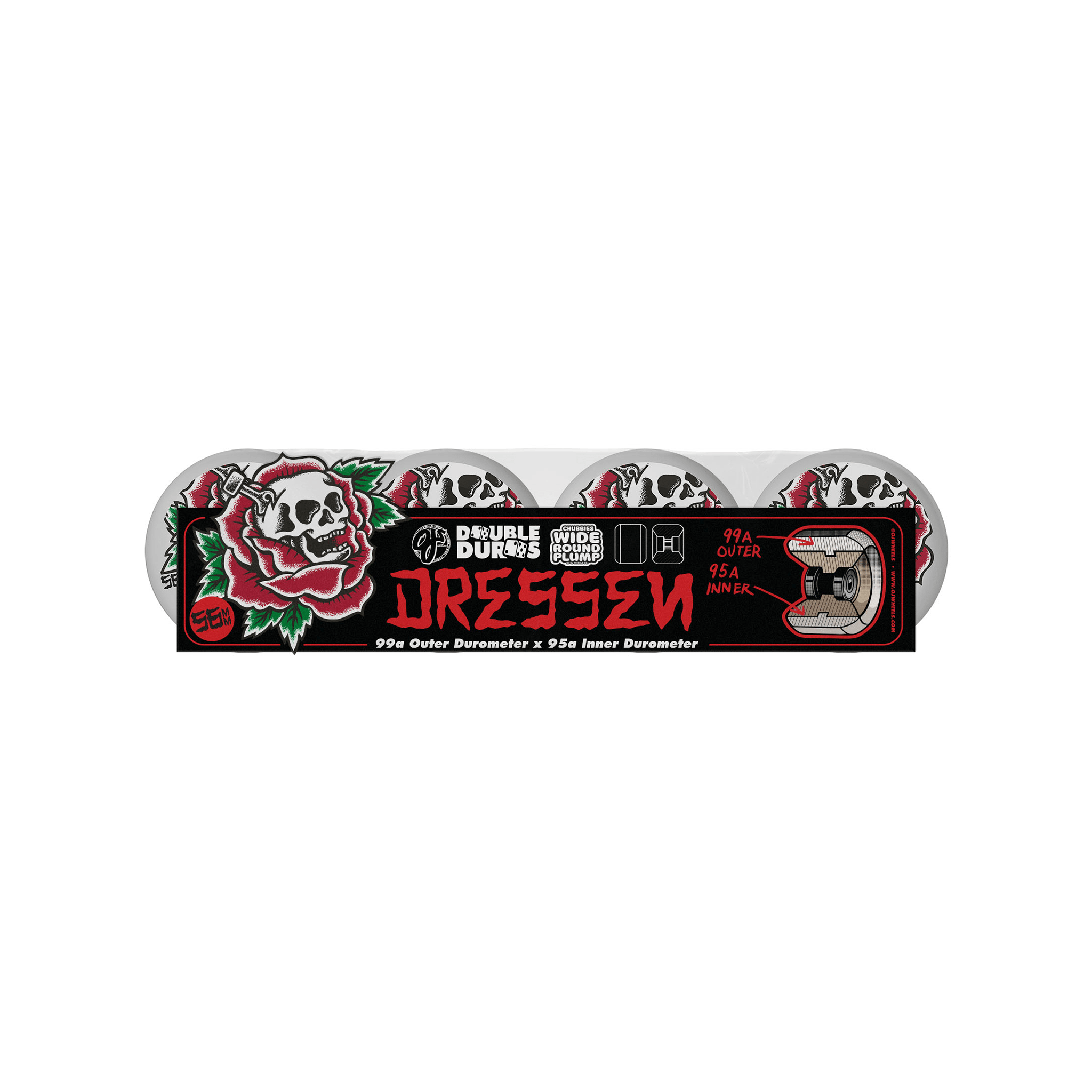 OJ Wheels Eric Dressen Rose Skull Double Duro 56mm Skateboard Wheels 99a/95a - 7B Boardshop