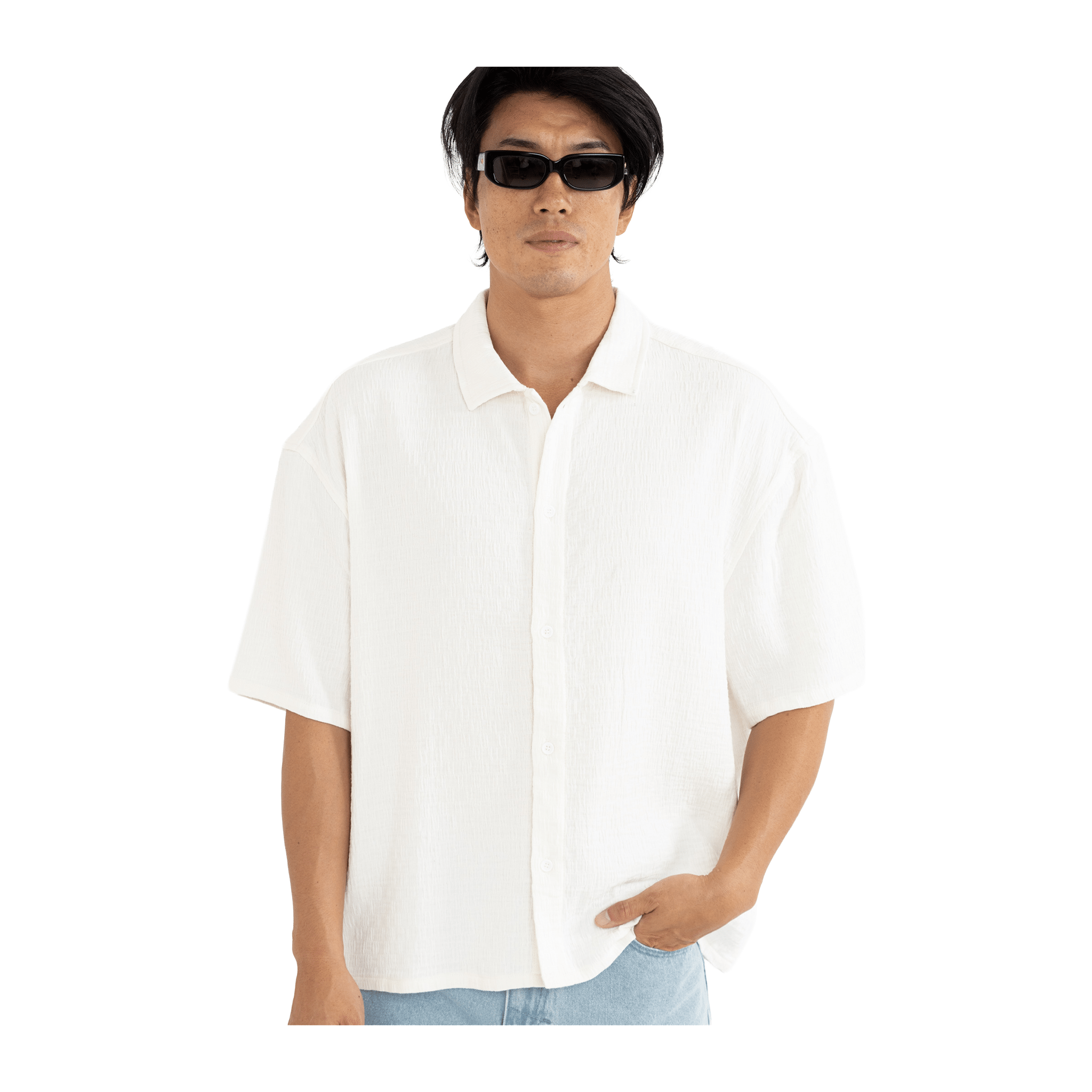 Rhythm Leads Relaxed Check Short Sleeve Shirt | White - 7B Boardshop