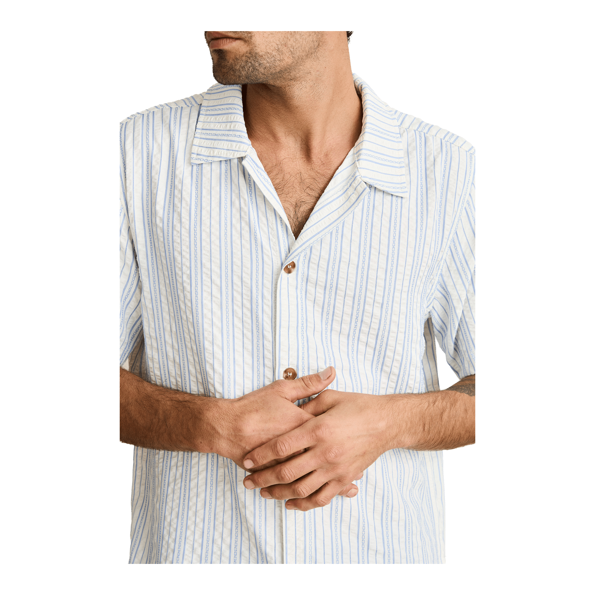 Rhythm Novelty Stripe Short Sleeve Shirt – White - 7B Boardshop
