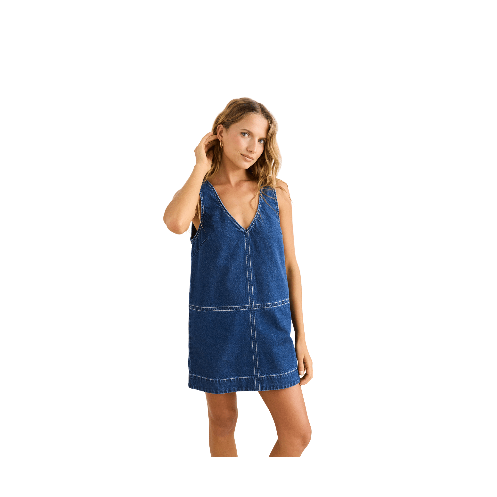 Rhythm Cece Contrast Stitch Mini Dress – Dark Denim - 7B Boardshop