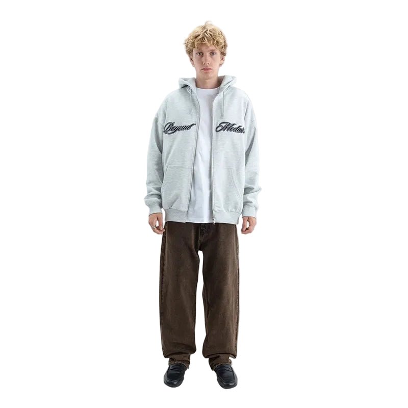 Beyond Medals Script Logo Zip Hoodie - Grey - 7B Boardshop
