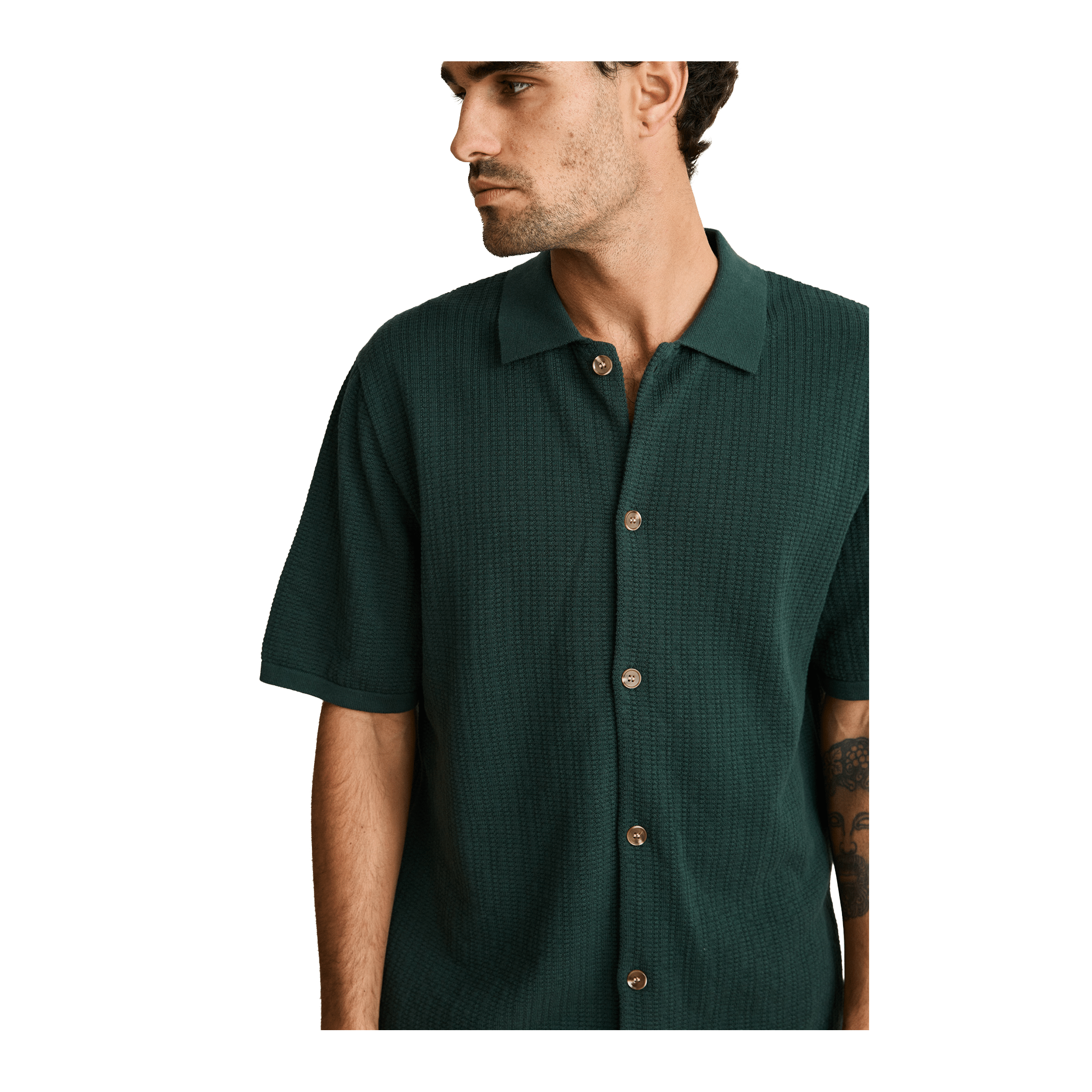 Rhythm Textured Knit Short Sleeve Shirt | Forest - 7B Boardshop