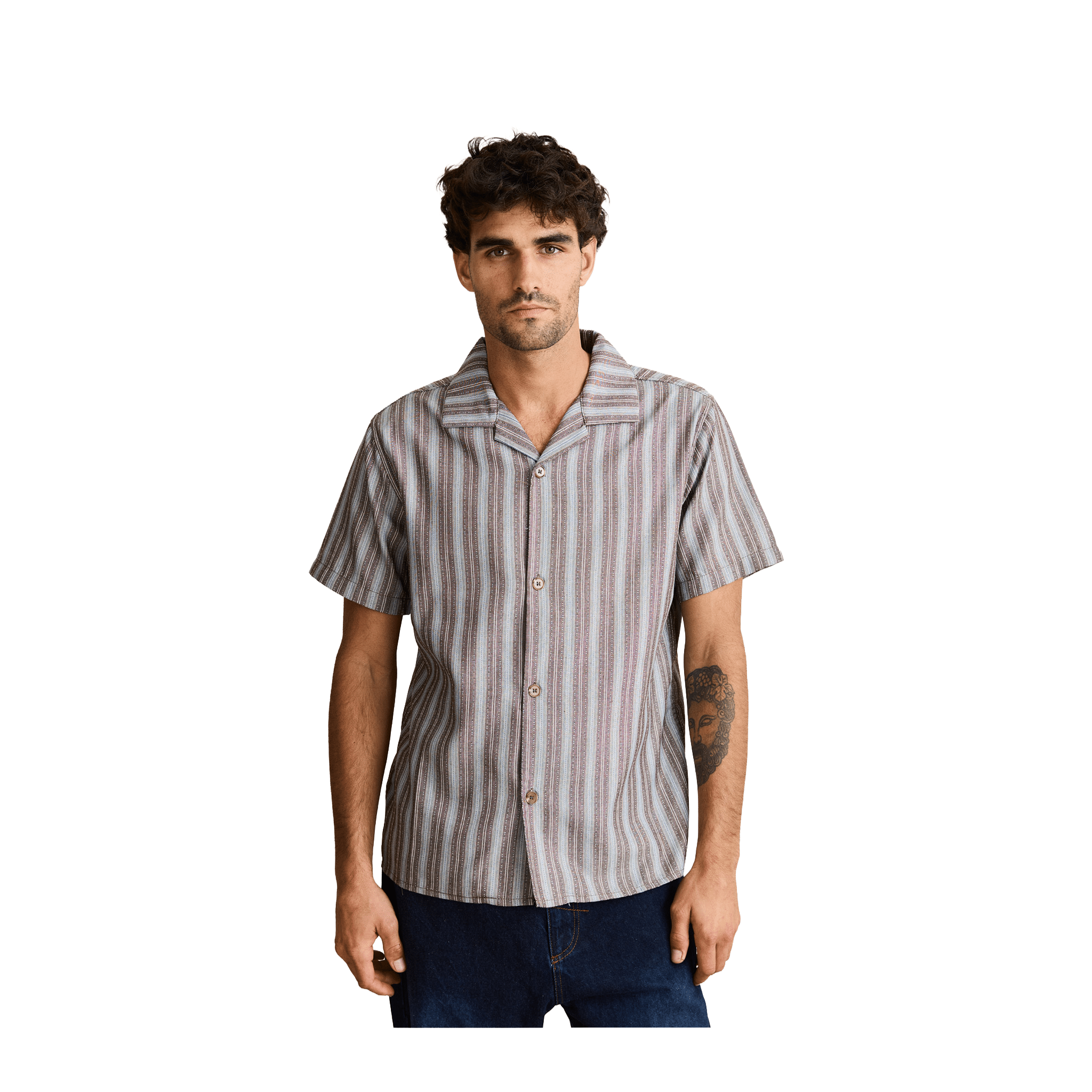 Rhythm Vacation Stripe Cuban Collar Shirt - Men's Short Sleeve - 7B Boardshop