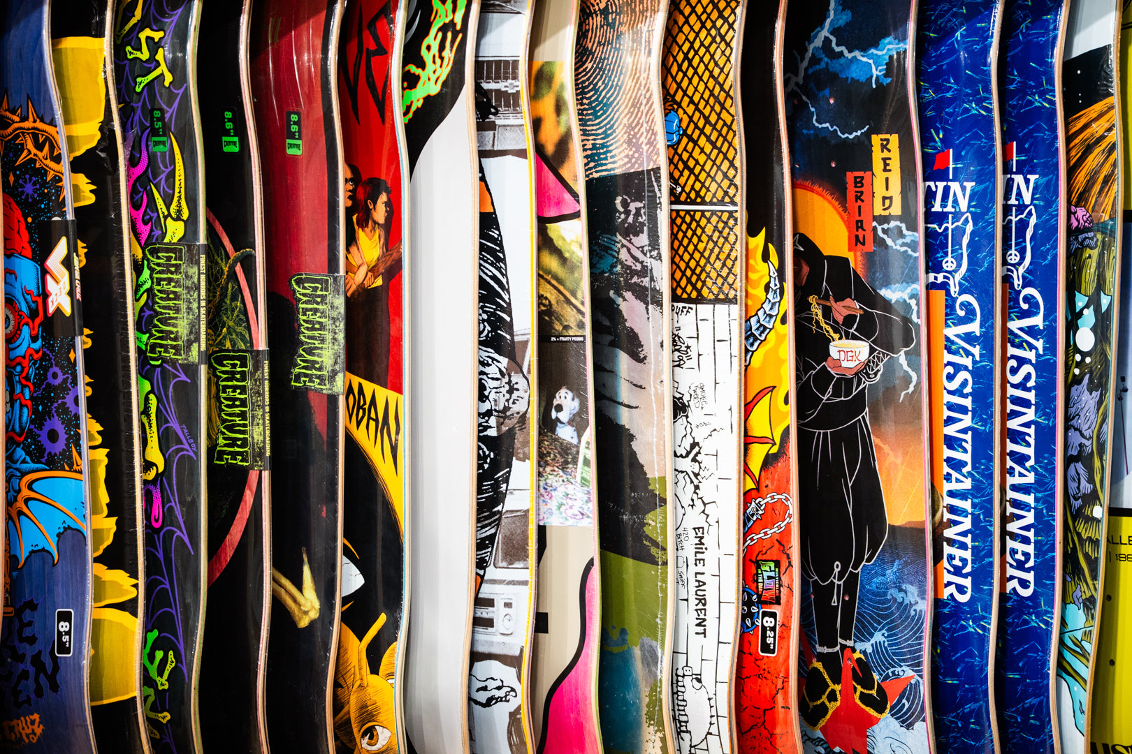 Skateboards on display at 7B Boardshop in Sandpoint Idaho ready for summer skate season
