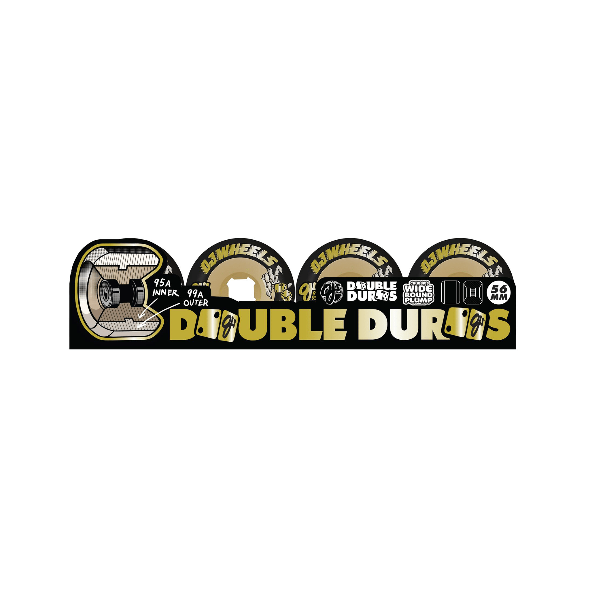 OJ Wheels Double Duro Black/Gum Chubbies 56mm Skateboard Wheels 99a/95a - 7B Boardshop