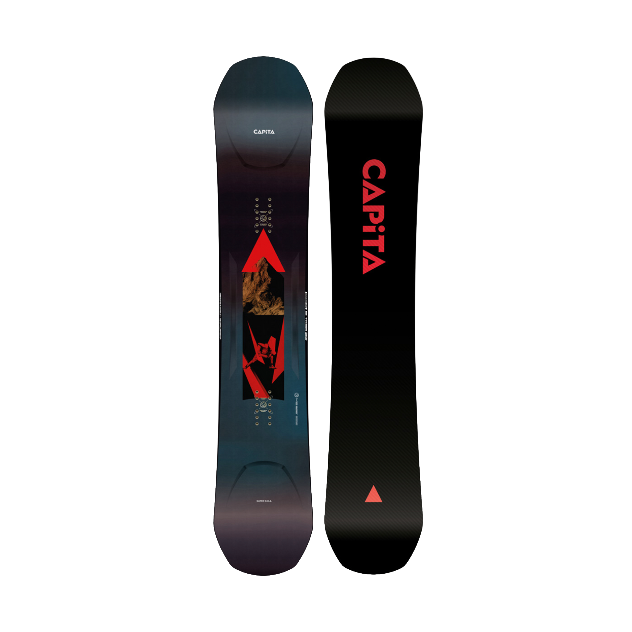 Capita snowboard with red and black design on a white background