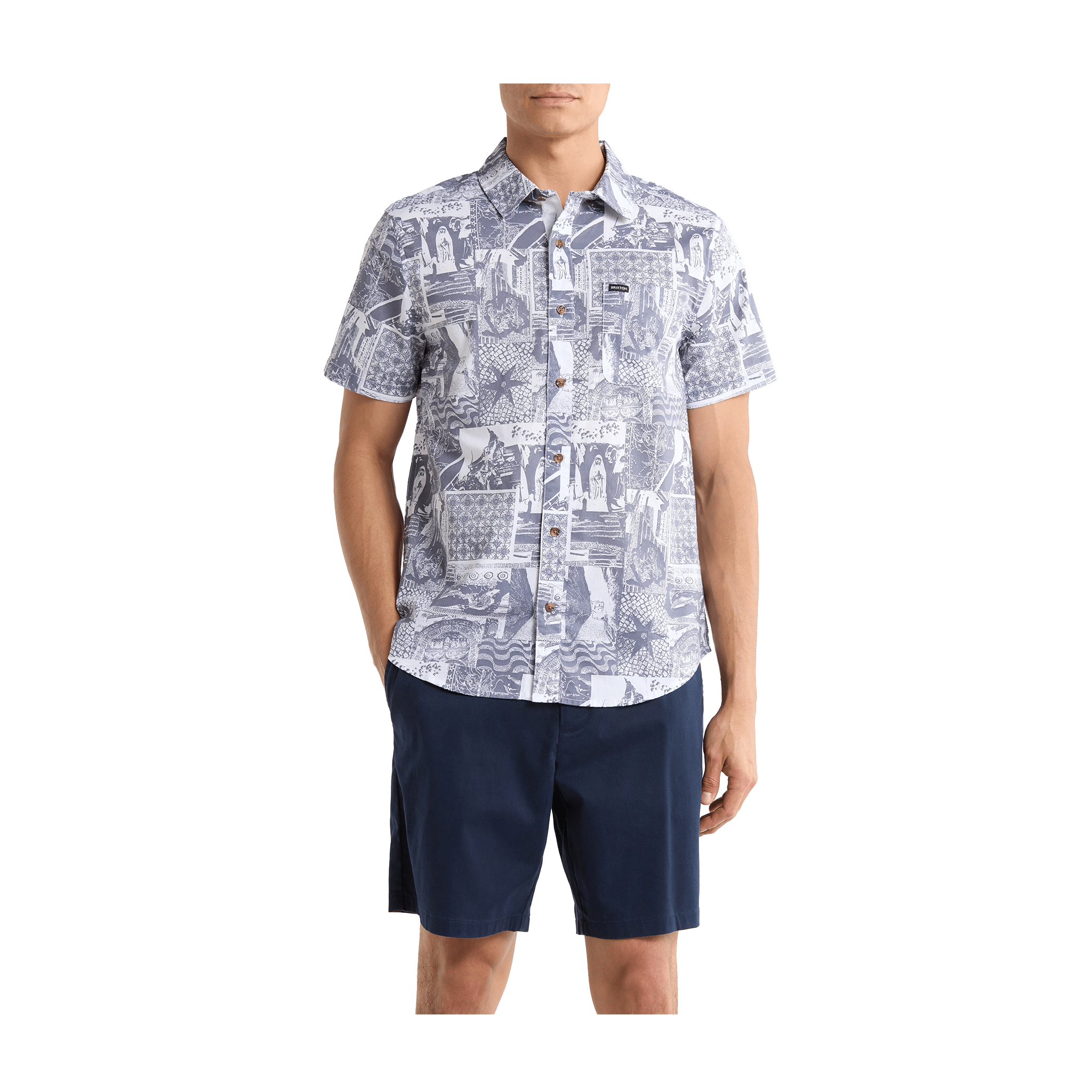 Brixton Charter Print Short Sleeve Woven Shirt - Navy/White Collage - 7B Boardshop