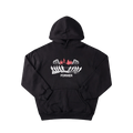 A black pullover hoodie with a graphic on the chest depicting white skeletal hands holding a red heart, with the word 'FORMER' printed below in white, shown against a plain white background.