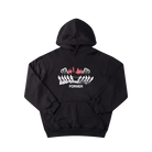 A black pullover hoodie with a graphic on the chest depicting white skeletal hands holding a red heart, with the word 'FORMER' printed below in white, shown against a plain white background.