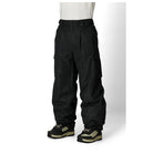 Black cargo snow pants shown on a model from the waist down, paired with black and olive platform snowboard boots against a white studio background.