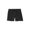 Black drawstring shorts with side pockets, photographed flat against a solid white background.