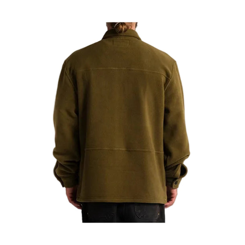 Back view of olive green fleece shirt