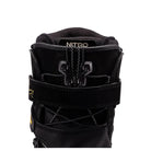 Black snowboard boot with visible 'Nitro' branding on a white background