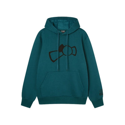 A dark teal-green pullover hoodie with a black graphic of a camera lens and lens flare on the chest, featuring a front kangaroo pocket and drawstrings, shown against a plain white background.