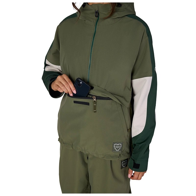686 Women's Outline Shell Anorak 2027 – Fatigue Green Colorblock - 7B Boardshop