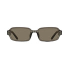A pair of square-frame sunglasses with translucent smoky gray frames and brown-tinted lenses, shown from the front on a light gray background.