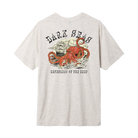 Gray t-shirt with an octopus and ship graphic and 'Dark Seas Defenders of the Deep' text on a white background