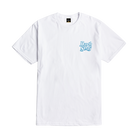 A white short-sleeve crewneck t-shirt with a small light blue 'Dark Seas' logo printed on the left chest, displayed flat against a white background.
