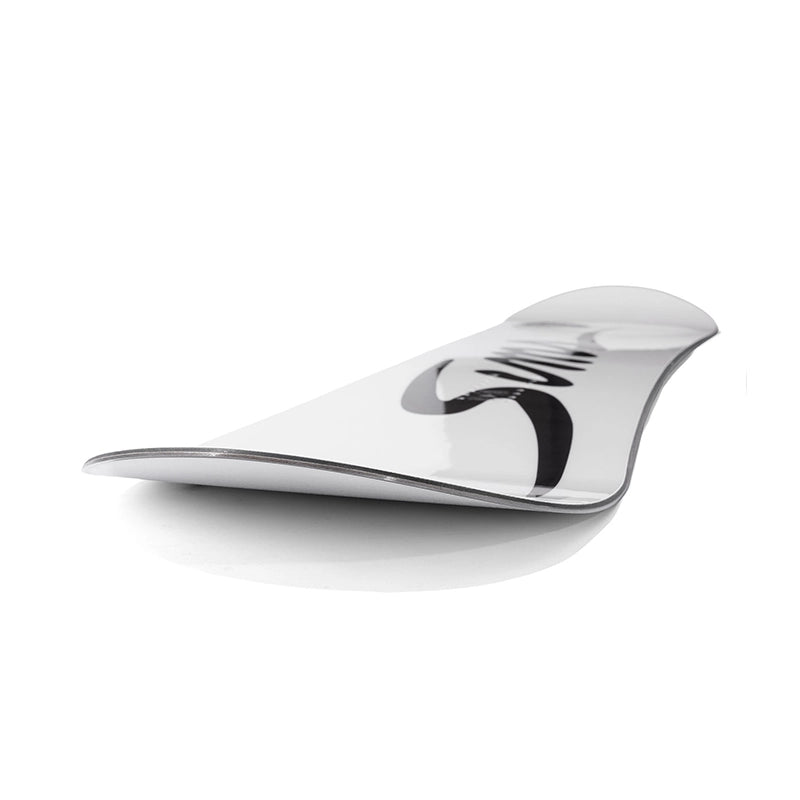 Long view of white Sims Snowboard