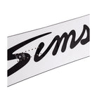 Middle graphic of white sims snowboard