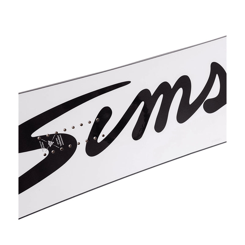 Middle graphic of white sims snowboard