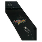 A black snowboard shown from a top-down angle on a white background.