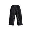 Black cargo pants with multiple utility pockets, laid flat on a light gray background.