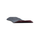 A skateboard deck shown from a side profile view against a solid white background, featuring a dark gray to black base with a glossy deep burgundy wood grain transition along the bottom edge.