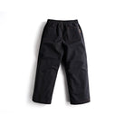 Black snow pants with elastic waist and orange stitching back view