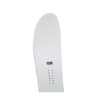 A white snowboard deck with a black 'ROME' logo and binding hole pattern, shown vertically against a plain white background.