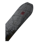 A snowboard shown from the underside, featuring a dark gray and black map-style graphic print with a small red square logo near the center, isolated on a white background.