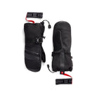 A pair of black Axis snow gloves shown flat against a white background, with red drawstrings and black wrist straps featuring the white AXIS logo.