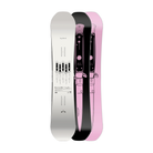 Two snowboards, one silver and one pink with black accents, on a white background.