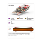 Technical features of a skateboard deck with a cross-sectional view and text description.