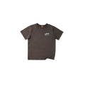 A dark brown short-sleeve t-shirt with a small white embroidered logo on the left chest, displayed flat against a light gray background.
