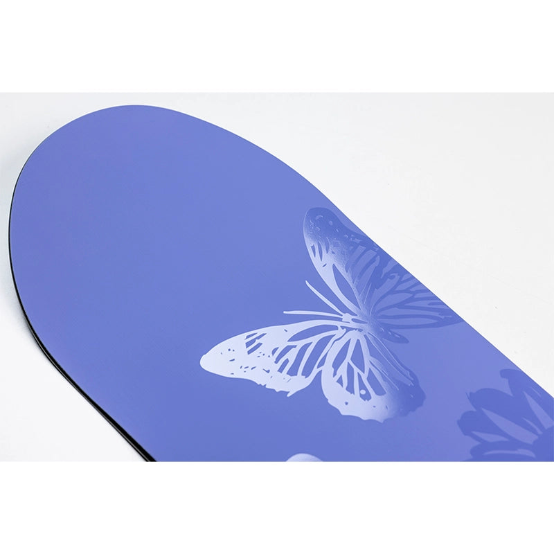 Blue paddle with a white butterfly design on a white background